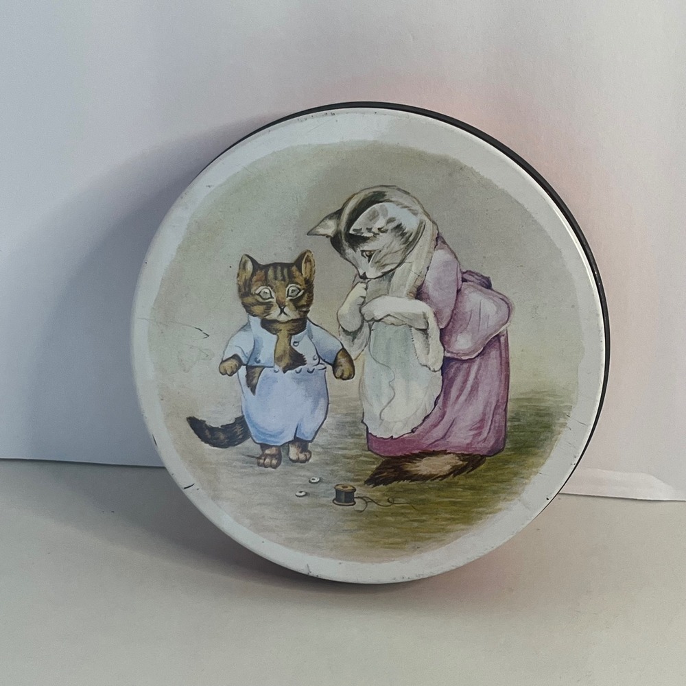 Vintage Huntley & Palmers Tom Kitten Beatrix Potter Biscuit Tin Round Red Metal